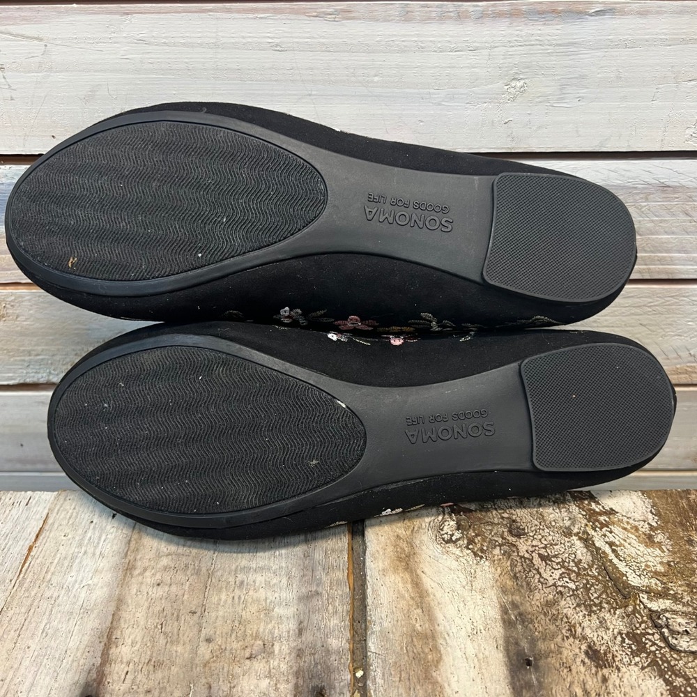 Sonoma Black Embroidered Floral Round Toe Ballet Flats Boho Folk 9.5 - Picture 9 of 9